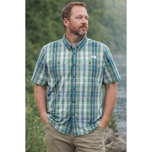 The North Face green Plaid Short Sleeve Button Up Shirt Mens XL Granola Gorpcore